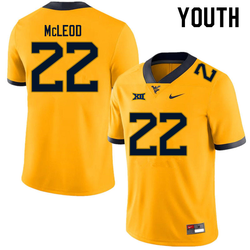 NCAA Youth Saint McLeod West Virginia Mountaineers Gold #22 Nike Stitched Football College Authentic Jersey LS23J73JJ